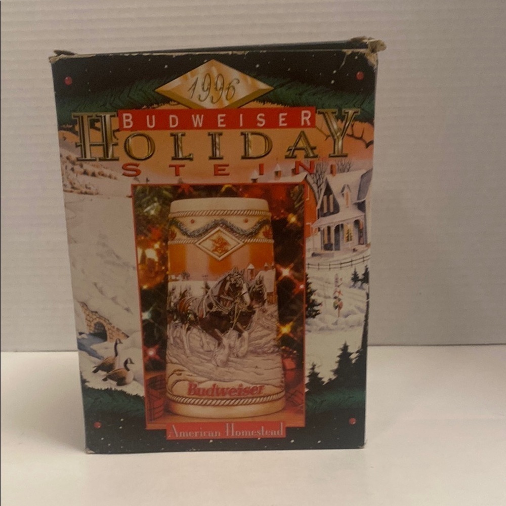 1995 Budweiser Holiday Stein “American Homestead” In Box with COF